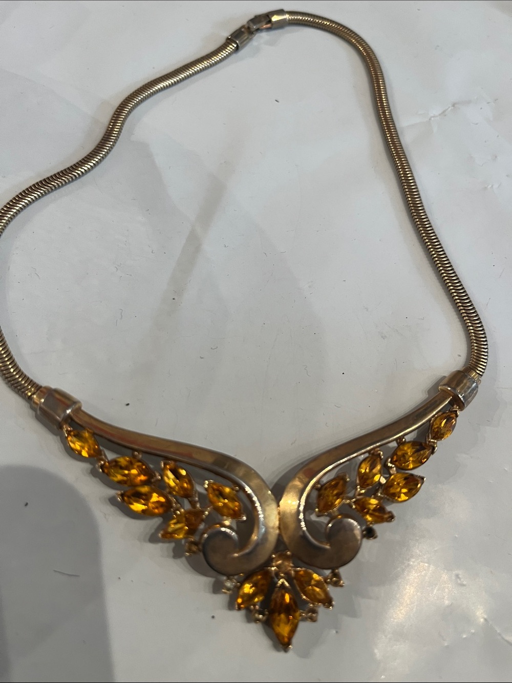 VINTAGE TRAFARI MARKED Amber colored gemstones and deco design